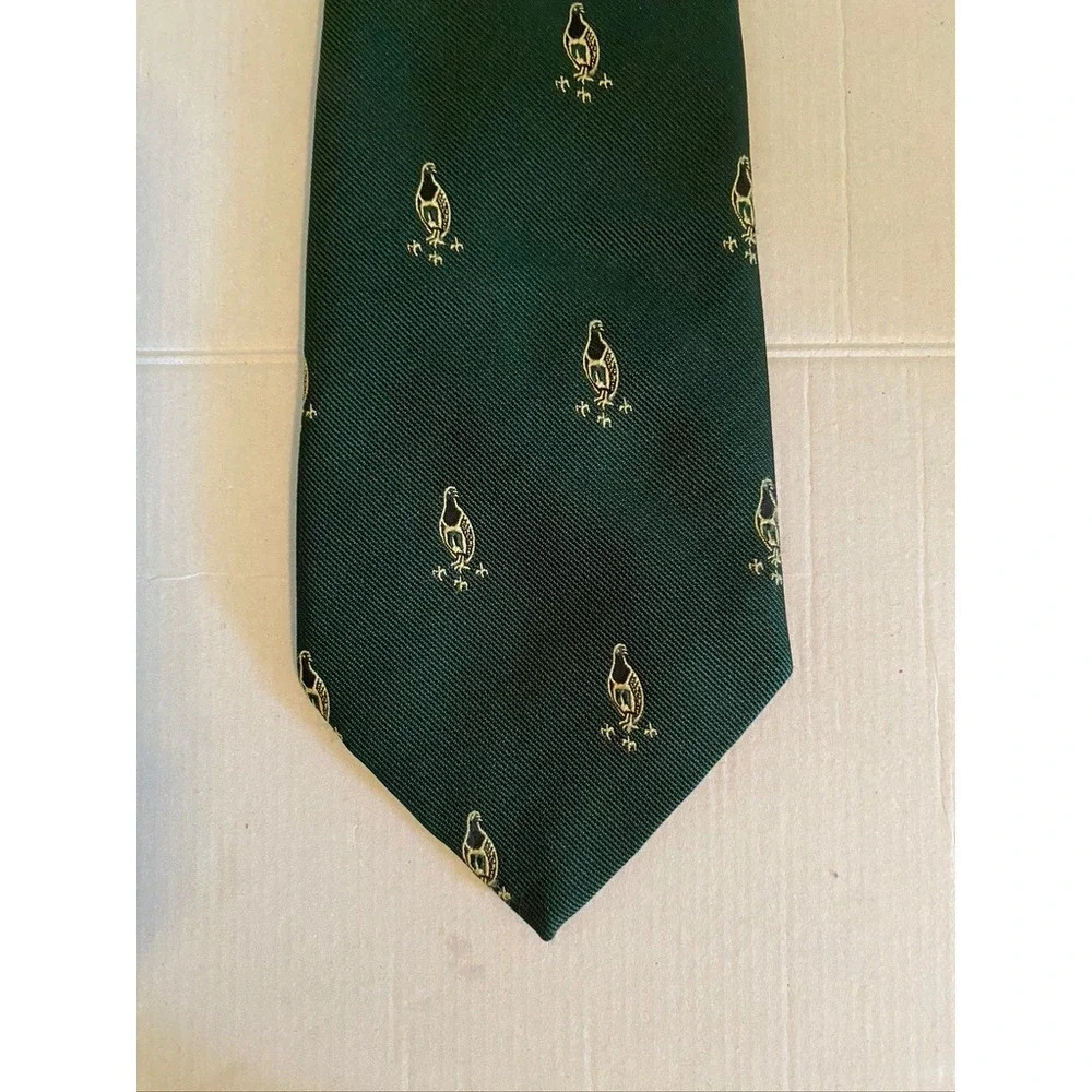 Alec Brook London Mens Green Gold Bird Pheasant Embroidered Tie Made in England